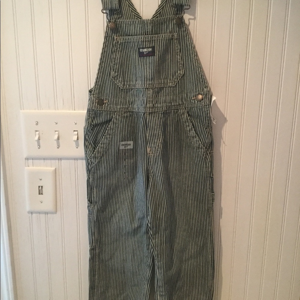 Boys 4T Osh Kosh Striped Overalls NWT Navy Long